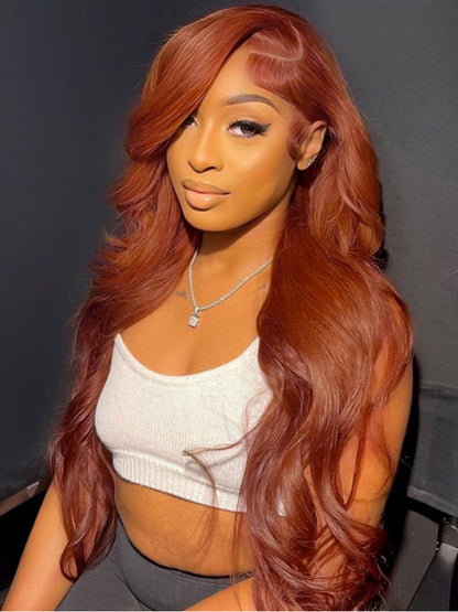 Burnt Orange Body Wave Wig Colored Human Hair Glueless Lace Wig