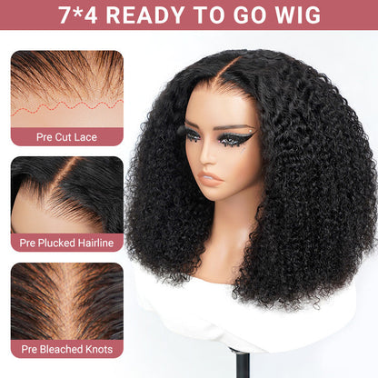 High Quality Curly Human Hair Ready To Go 4*7 Lace Closure Wig