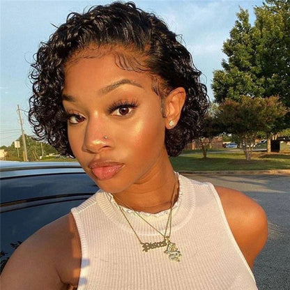 Short Curly Pixie Cut Wig Human Hair Lace Front Wigs