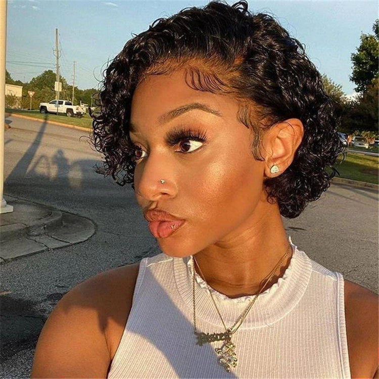 Short Curly Pixie Cut Wig Human Hair Lace Front Wigs