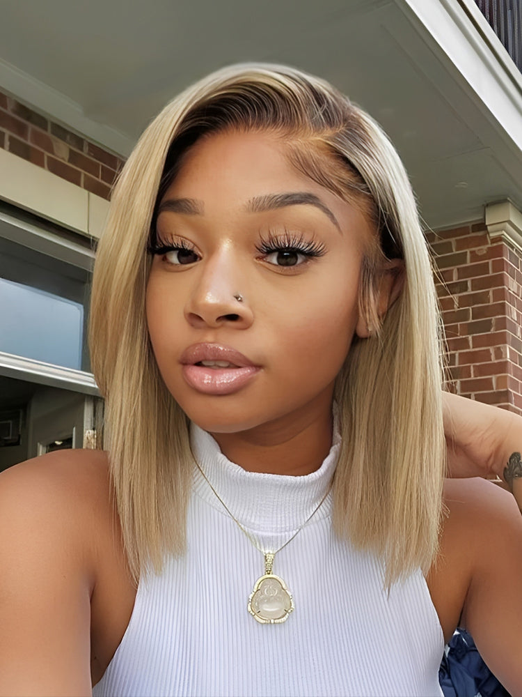 Blonde Bob With Brown Roots Blonde Ombre Bob Lace Front Wig