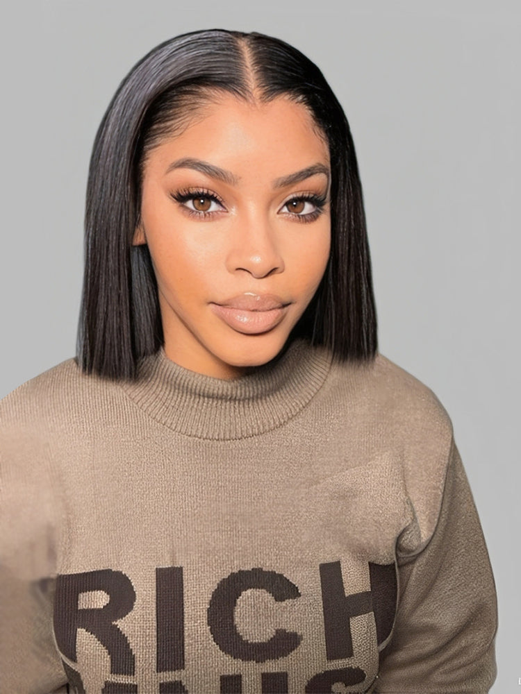 Natural Black M Hairline Bob Straight Wig 10-14Inch 13x6 Lace Frontal Wig