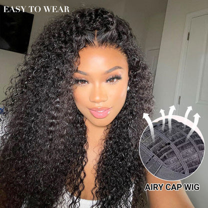 Curly Human Hair Lace Closure Air Wig With Breathable Wig Cap