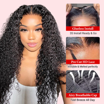 Curly Human Hair Lace Closure Air Wig With Breathable Wig Cap