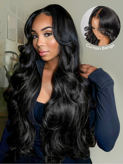 Glueless Layered Cut Ocean Wave with Curtain Bangs