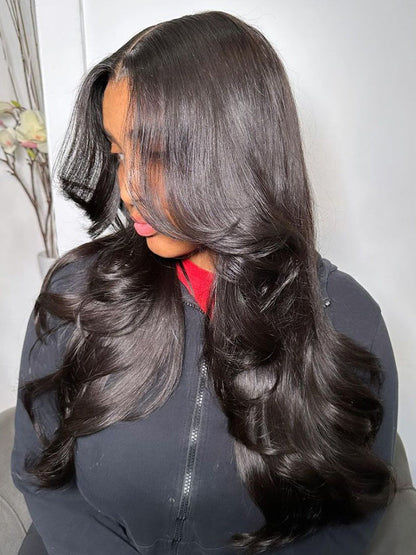 Glueless Layered Cut Ocean Wave with Curtain Bangs