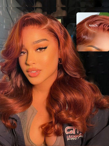 Burnt Orange Body Wave Wig Colored Human Hair Glueless Lace Wig