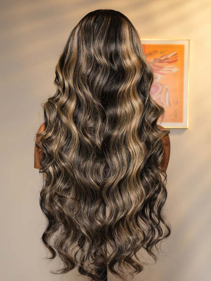 Glueless Black With Honey Blonde Highlights Body Wave Piano Colored 13*6 Lace Front Wig
