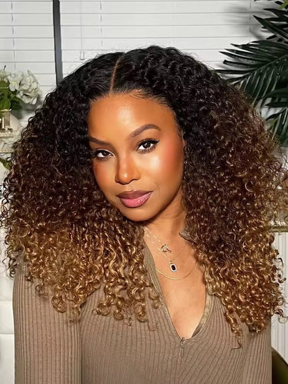 Ombre Brown And Honey Brown Jerry Curly Wig 5x7 Lace Frontal Wig Human Hair