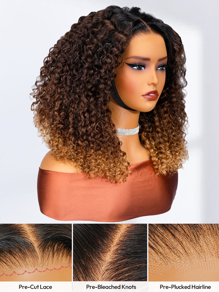 Ombre Brown And Honey Brown Jerry Curly Wig 5x7 Lace Frontal Wig Human Hair