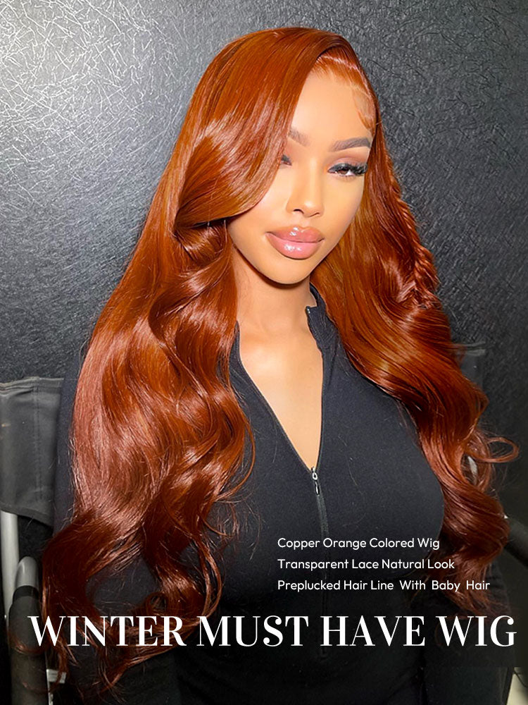 Burnt Orange Body Wave Wig Colored Human Hair Glueless Lace Wig