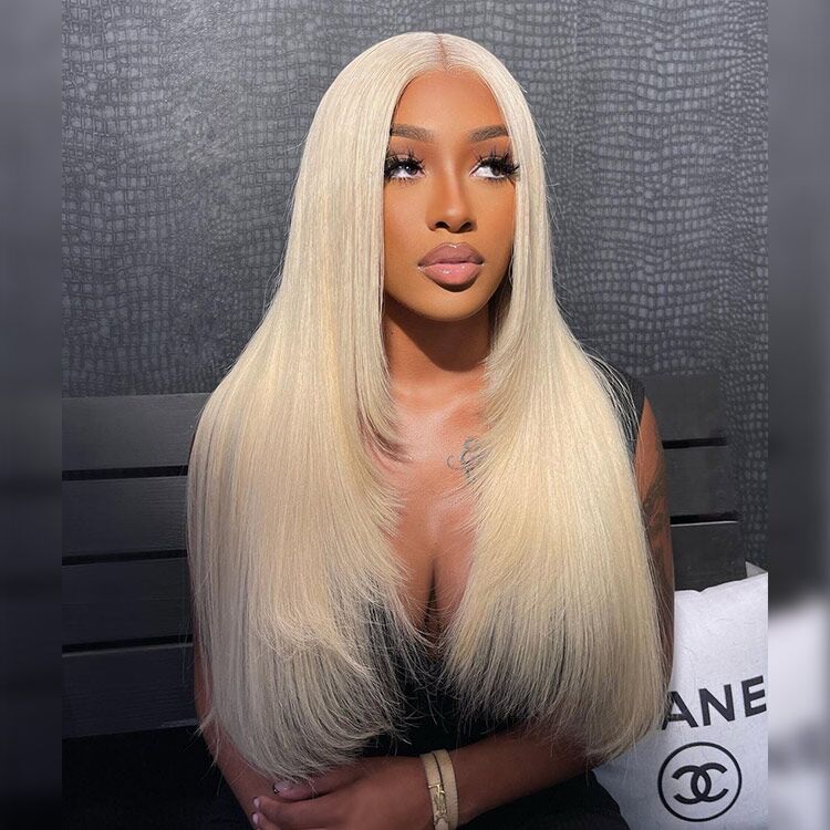 Blonde Layered Hair Wig Straight Natural 613 Blonde Lace Front Wig With Layers