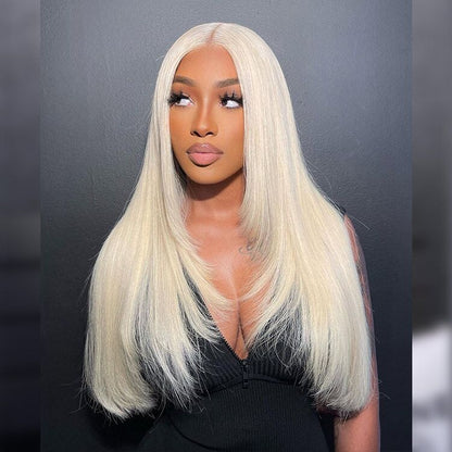 Blonde Layered Hair Wig Straight Natural 613 Blonde Lace Front Wig With Layers