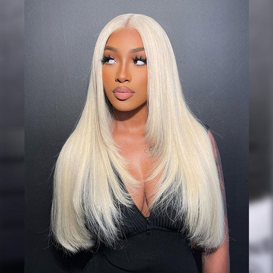 Blonde Layered Hair Wig Straight Natural 613 Blonde Lace Front Wig With Layers