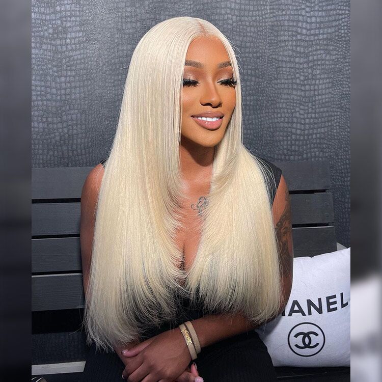 Blonde Layered Hair Wig Straight Natural 613 Blonde Lace Front Wig With Layers