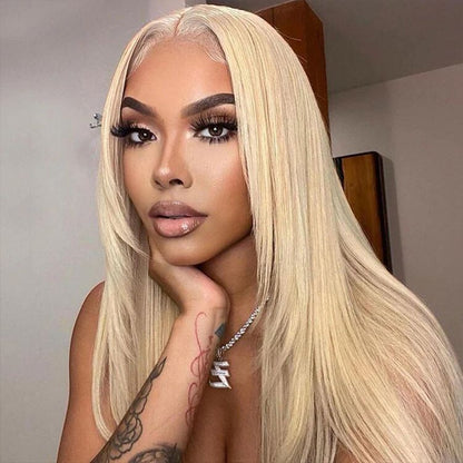 Blonde Layered Hair Wig Straight Natural 613 Blonde Lace Front Wig With Layers