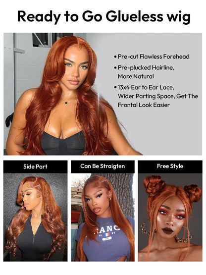 Burnt Orange Body Wave Wig Colored Human Hair Glueless Lace Wig