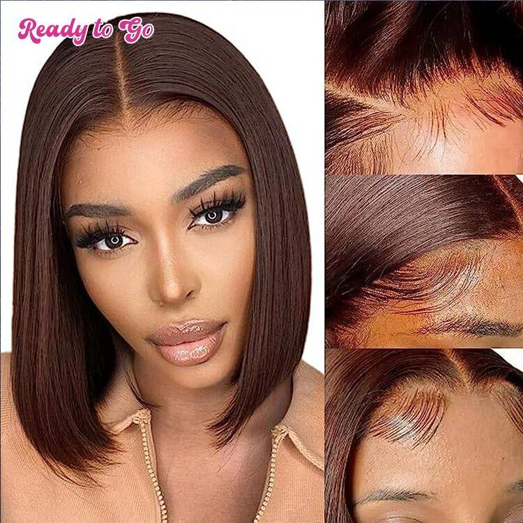 Short Brown Bob Wig Straight LY Lace 5x7 Closure Wig