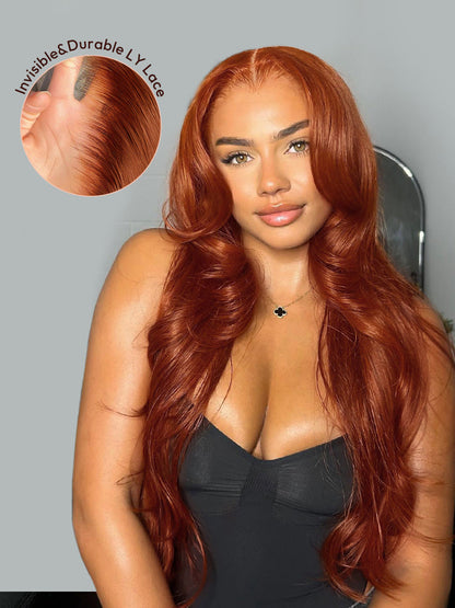 Burnt Orange Body Wave Wig Colored Human Hair Glueless Lace Wig