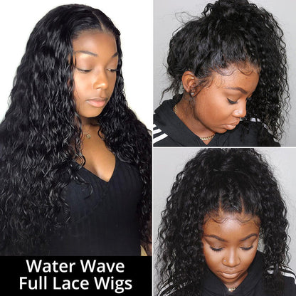 Water Wave Lace Wigs Full Lace Wigs 180% Density Natural Looking Wigs Affordable Black Human Hair Wigs For Women