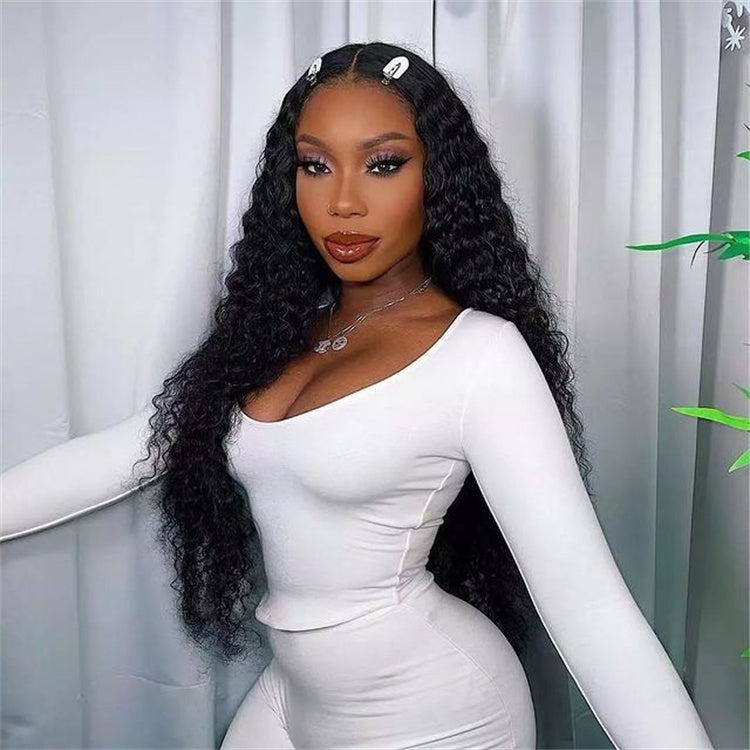 360 Super Thin LY Lace Frontal Pre Plucked Deep Wave Black Hair Glueless Wig